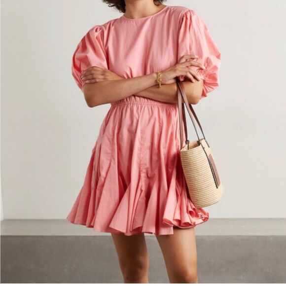 RHODE Molly Open-Back Godet Dress Pink Peach Small